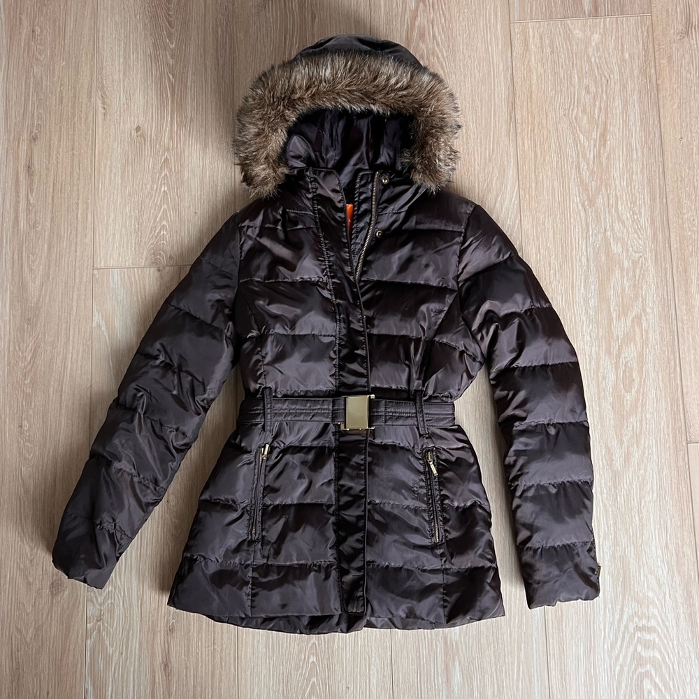 Brown Puffer Jacket with Detachable Hood
